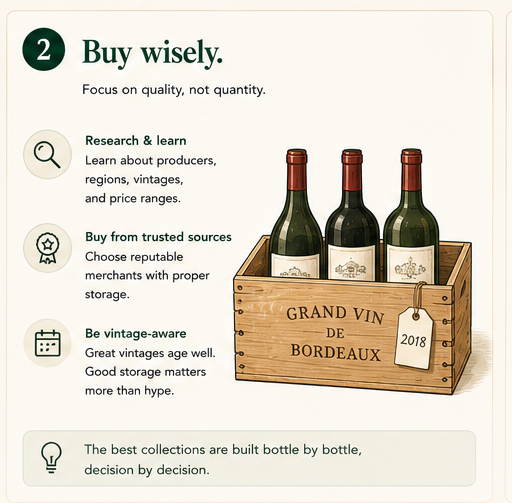 A wood Bordeaux case holding three carefully chosen bottles from a trusted merchant