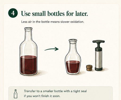 Transferring leftover wine into a smaller bottle to reduce air exposure